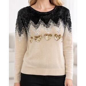 Twin-Set by Simona Barbieri Sweater XS Heart Sequins Wool Blend Crewneck Party